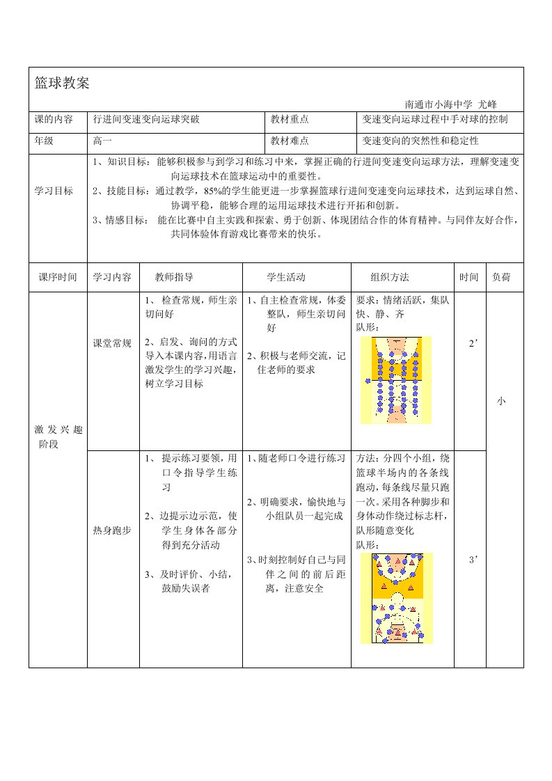 篮球行进间变速变向运球突破-教案