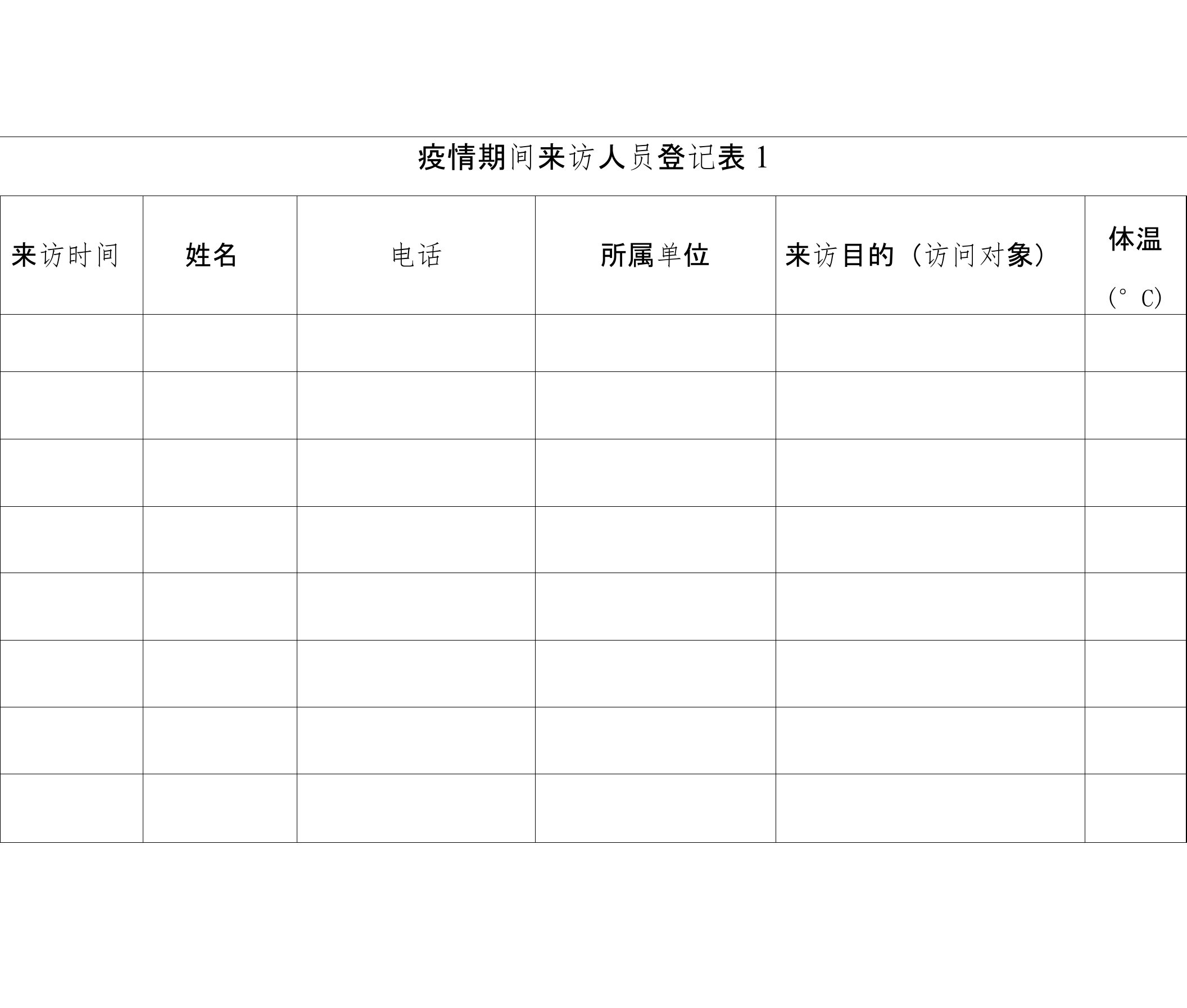 疫情期间来访人员登记表