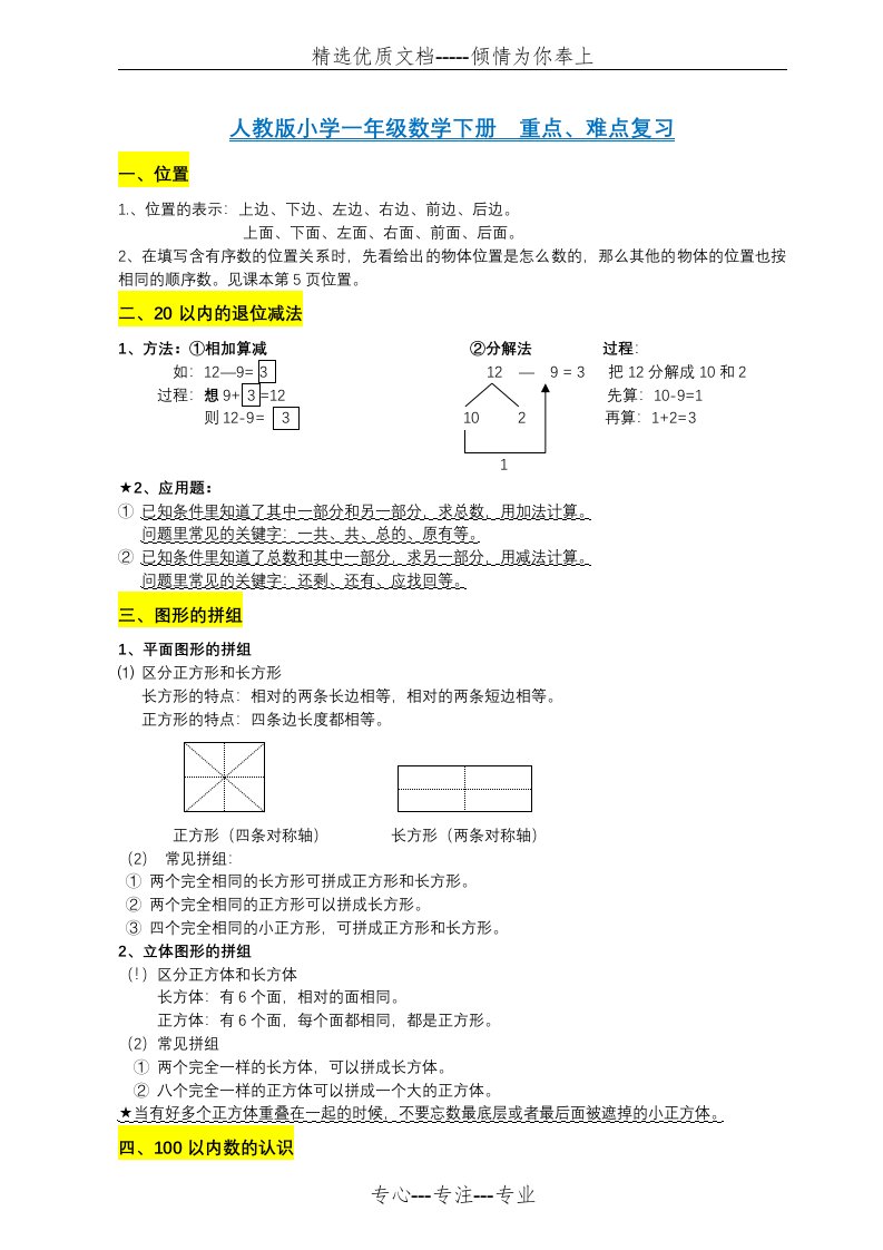 小学一年级数学下册知识点重难点题目类型归纳总结(共36页)