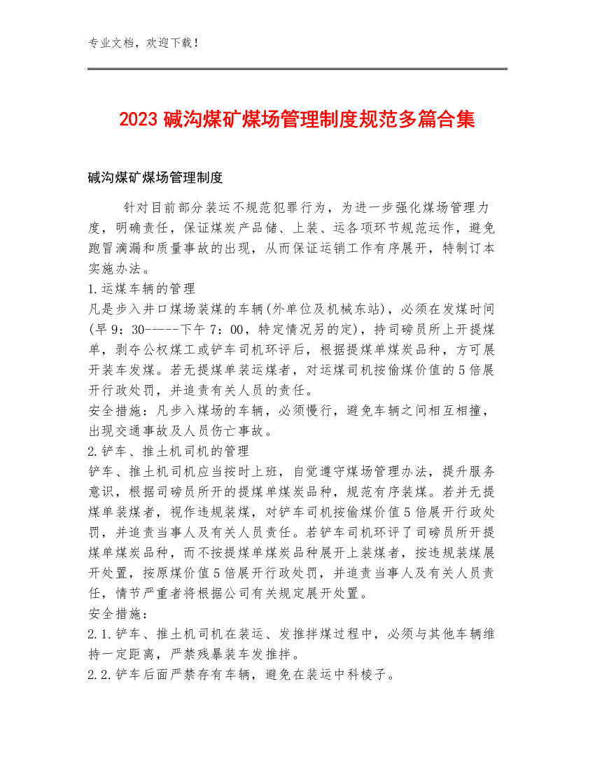 2023碱沟煤矿煤场管理制度规范多篇合集