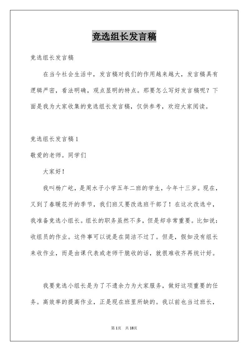 竞选组长发言稿优质