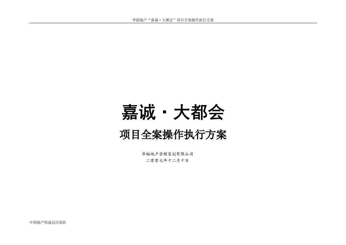 烟台嘉诚大都会项目全案操作执行方案