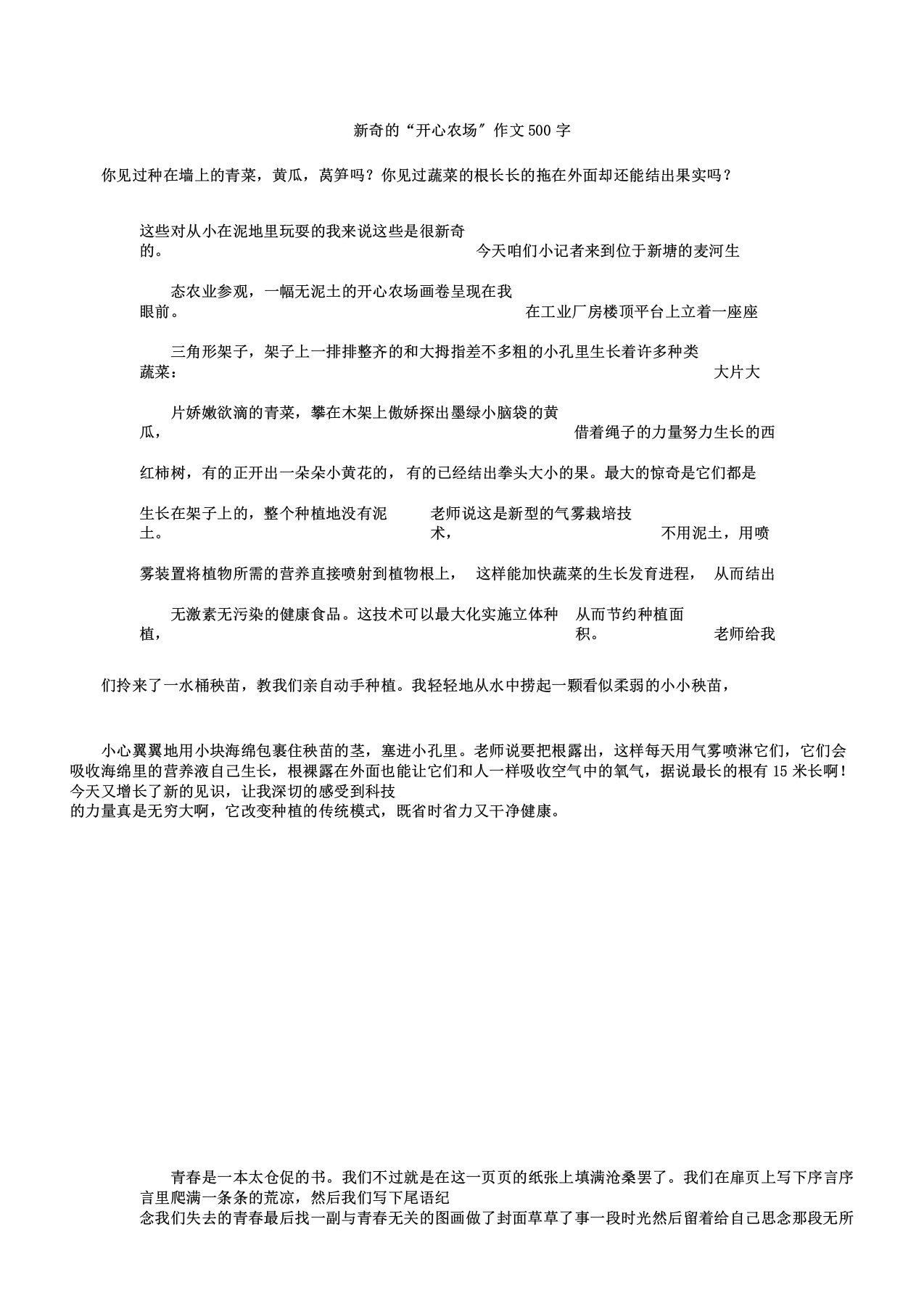 新奇的“开心农场”作文500字(作文)