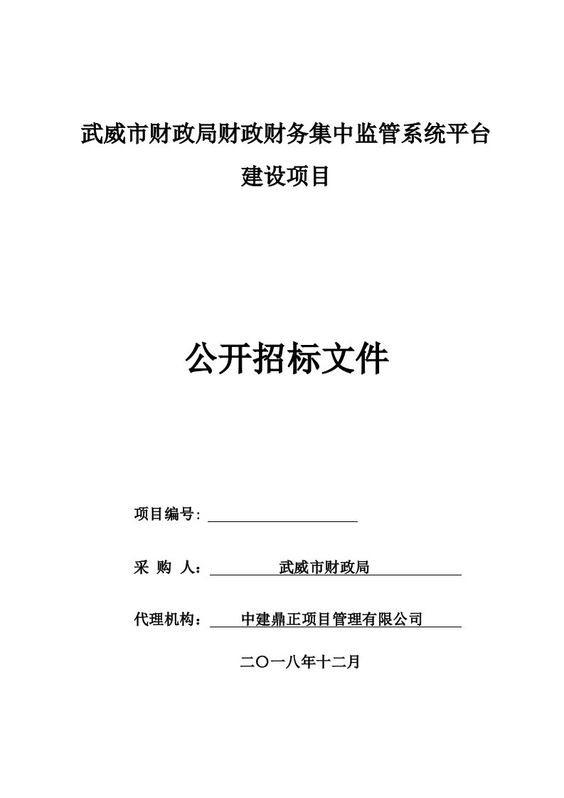 武威市财政局财政财务集中监管系统平台建设项目