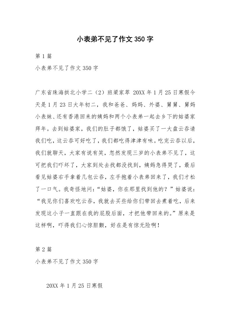 小表弟不见了作文350字