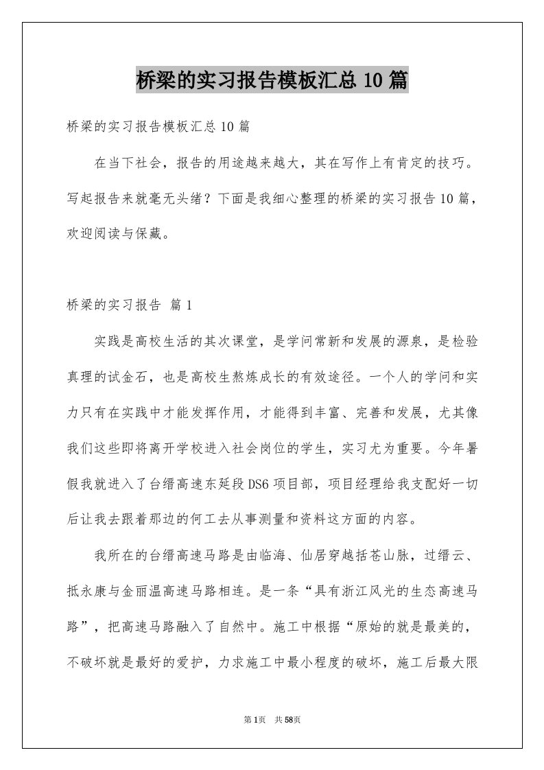 桥梁的实习报告模板汇总10篇