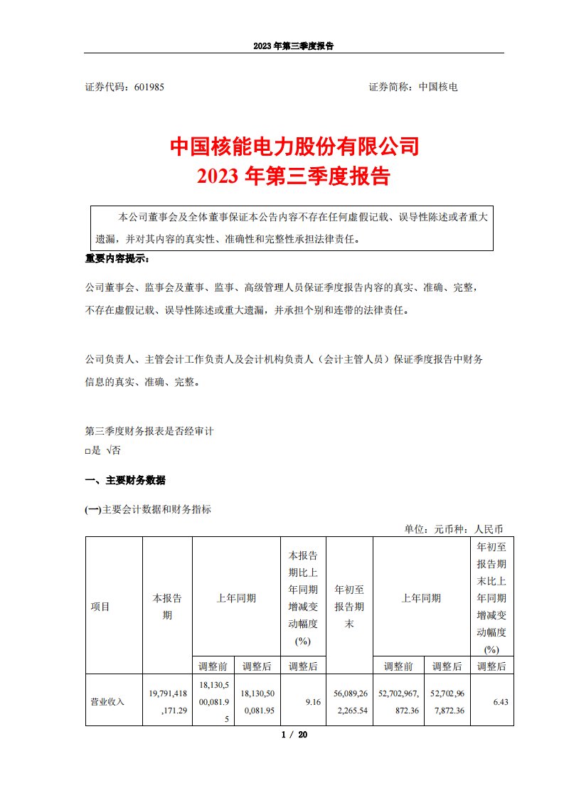 上交所-中国核能电力股份有限公司2023年第三季度报告-20231026