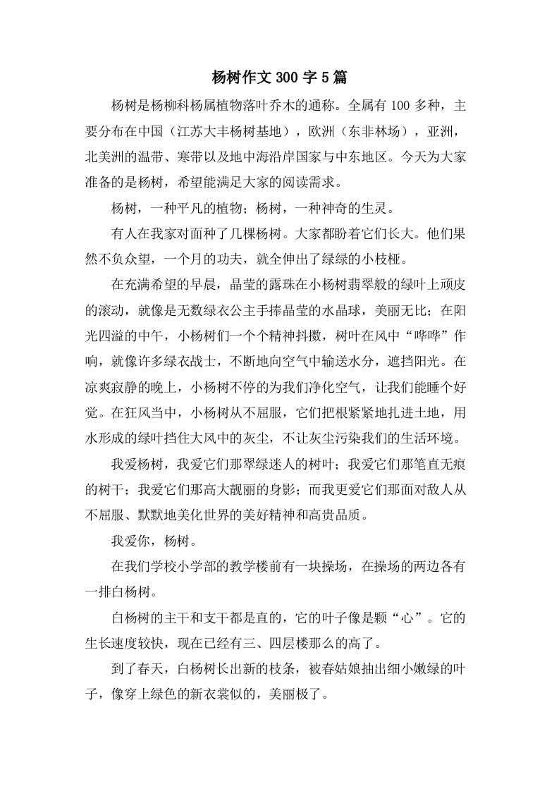 杨树作文300字5篇