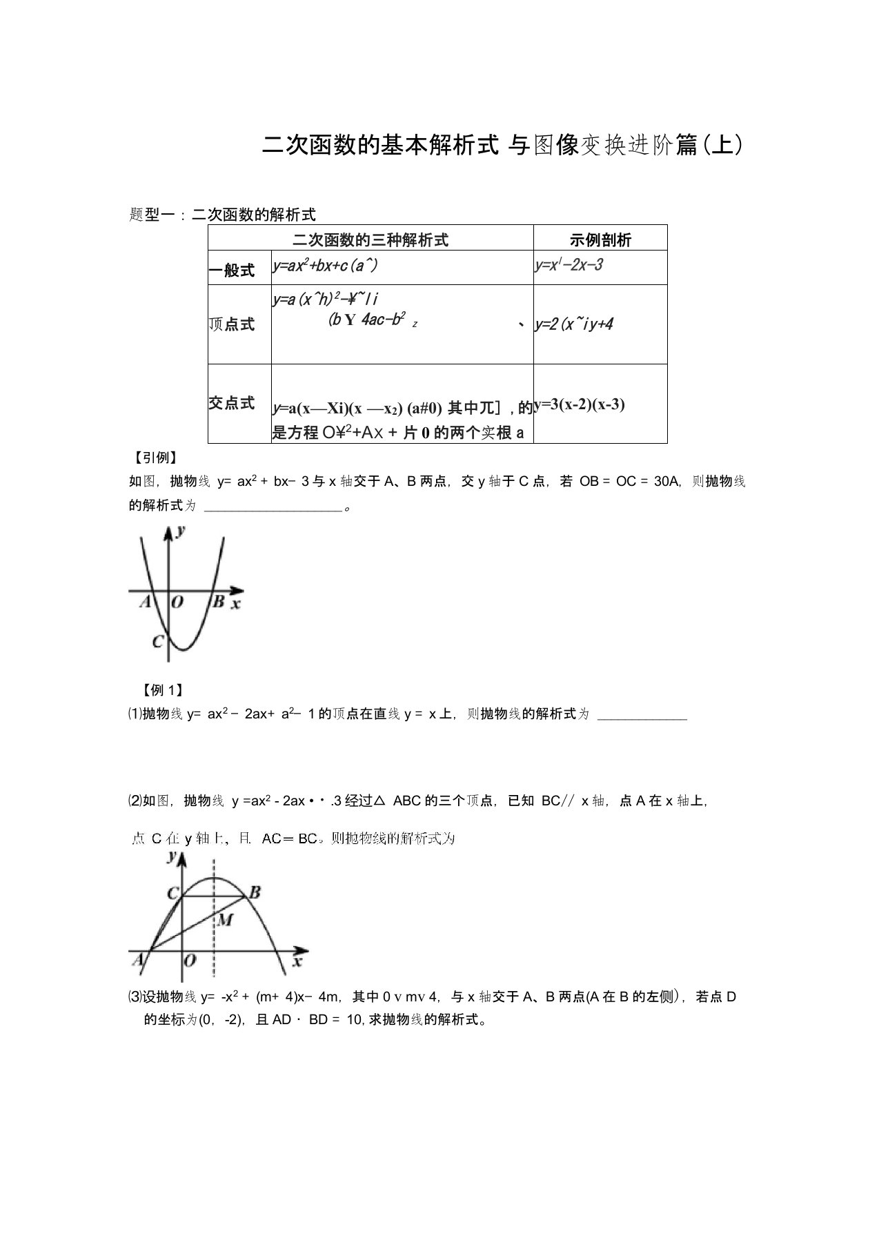 二次函数的基本解析式与图像变换进阶篇(上)