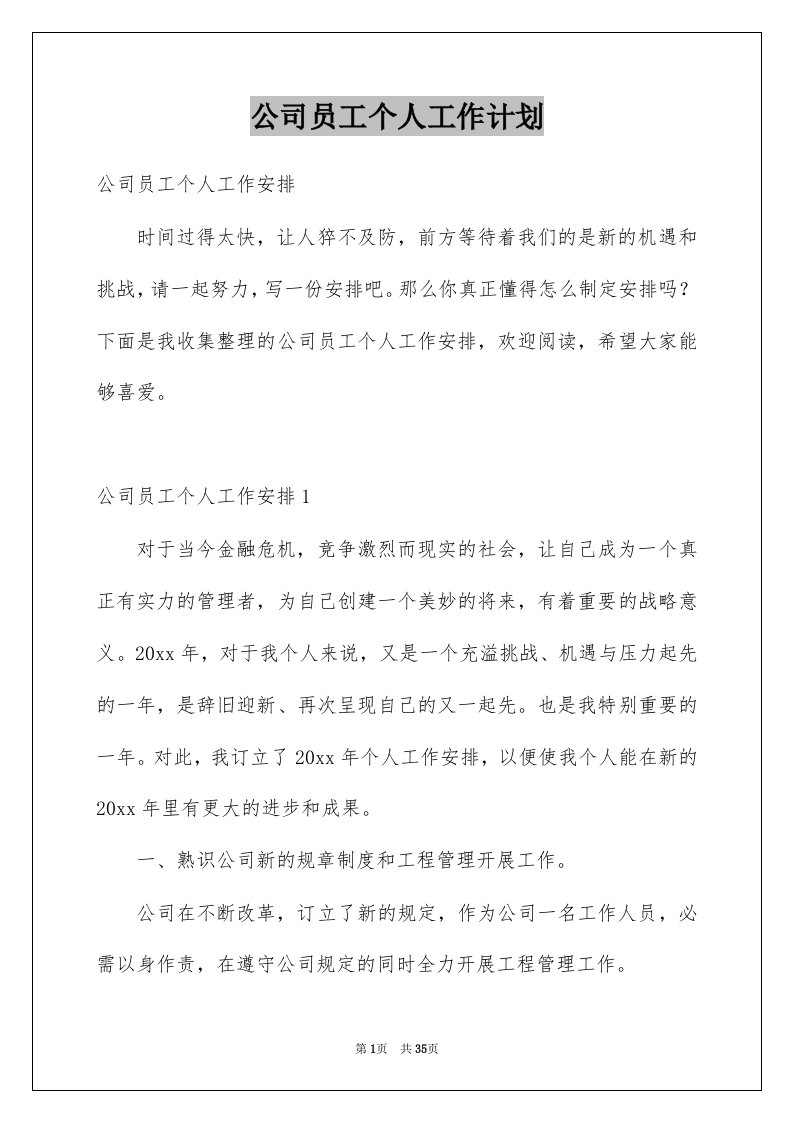 公司员工个人工作计划汇编