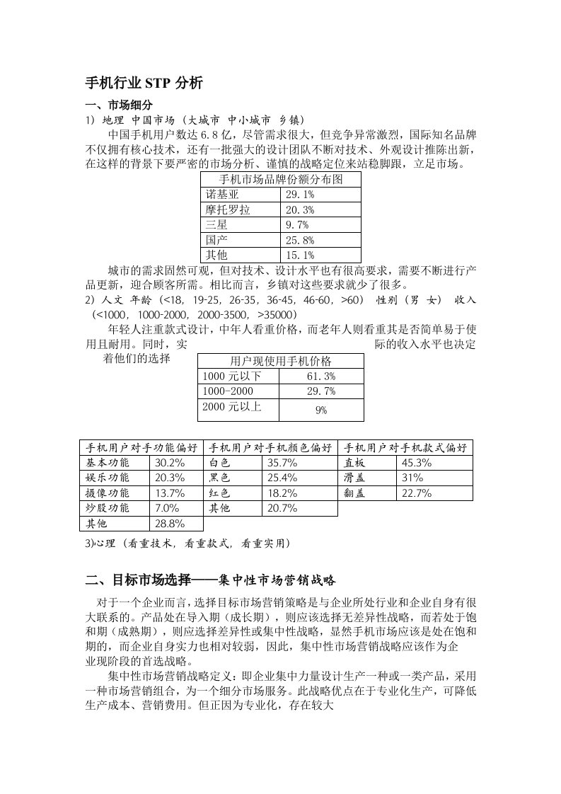 手机STP分析