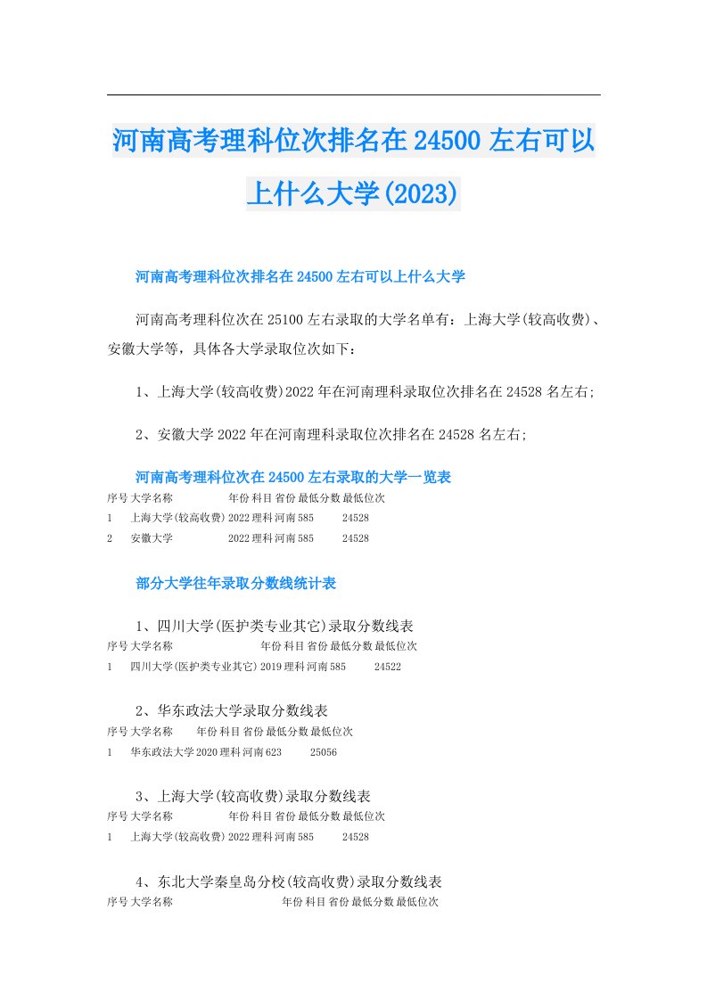 河南高考理科位次排名在24500左右可以上什么大学()