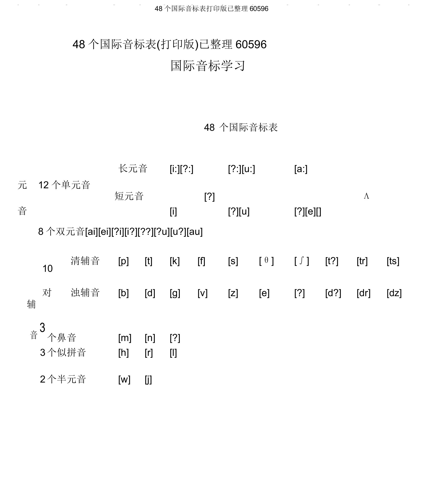 48个国际音标表打印版已