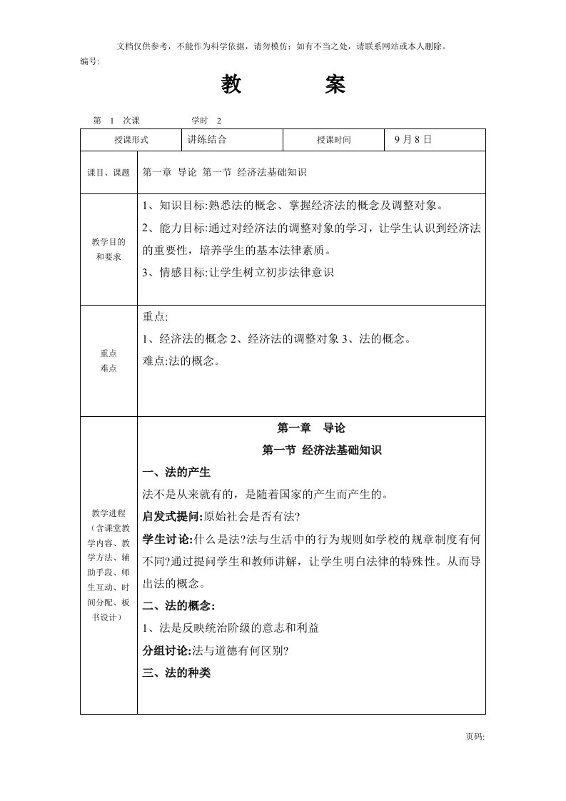 2020年经济法基础教案