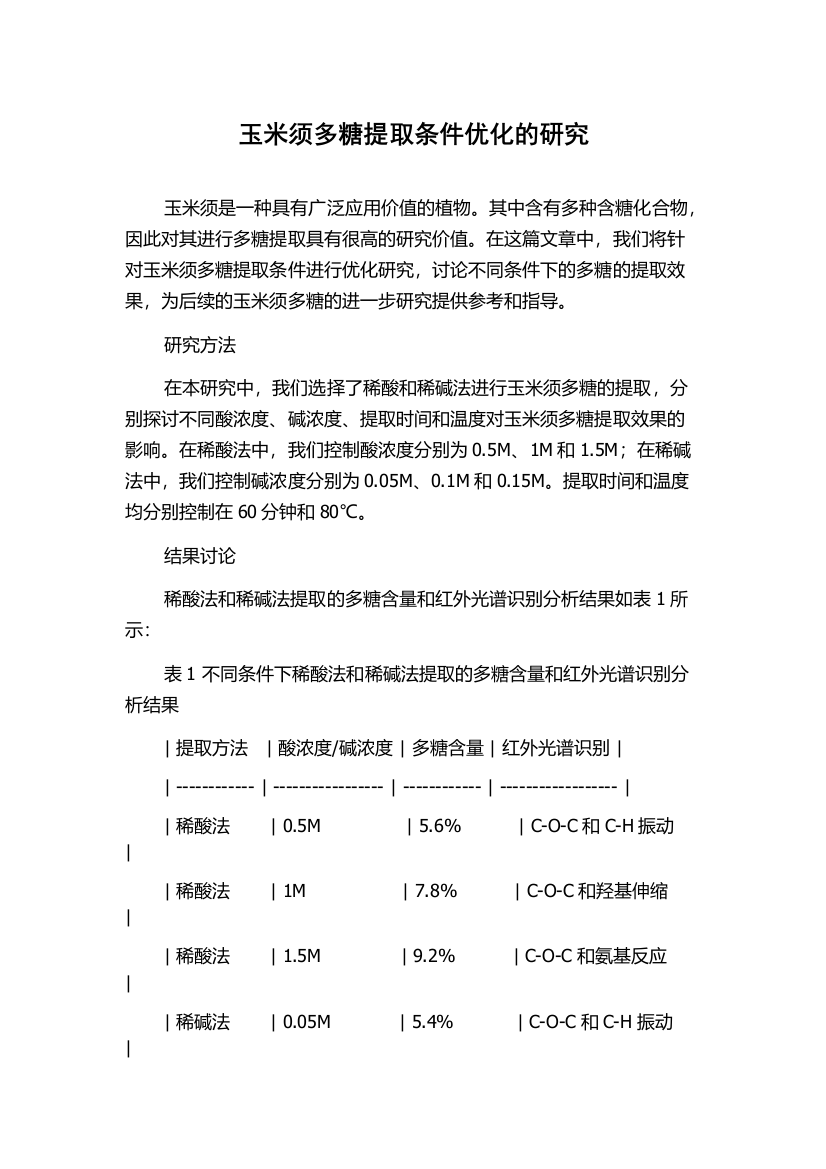 玉米须多糖提取条件优化的研究