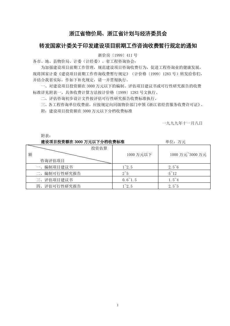 转发国家计委关于印发建设项目前期工作咨询收费暂行规