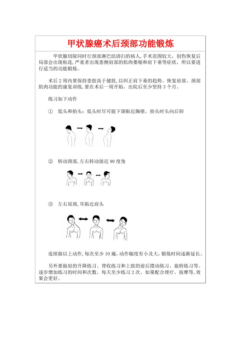 甲状腺癌术后颈部功能锻炼