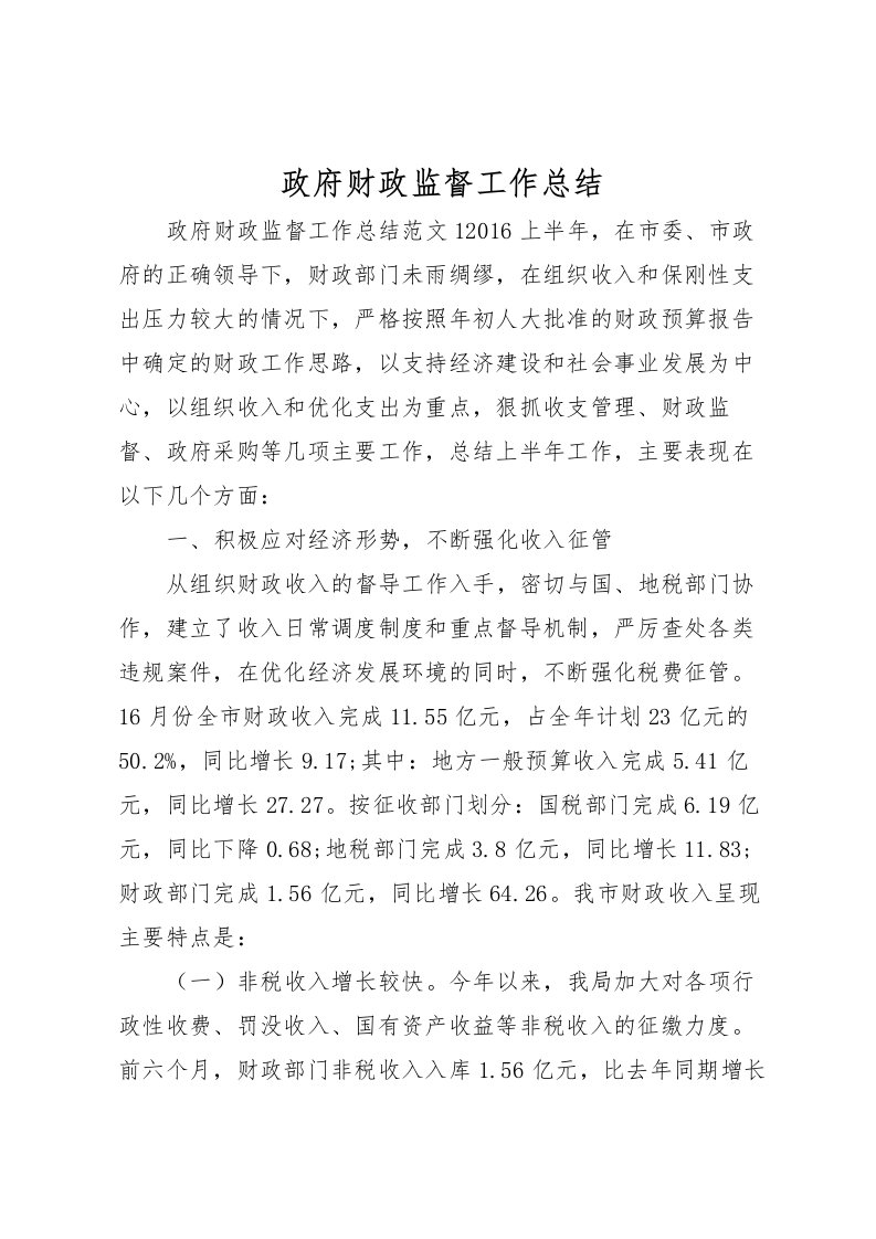 2022政府财政监督工作总结