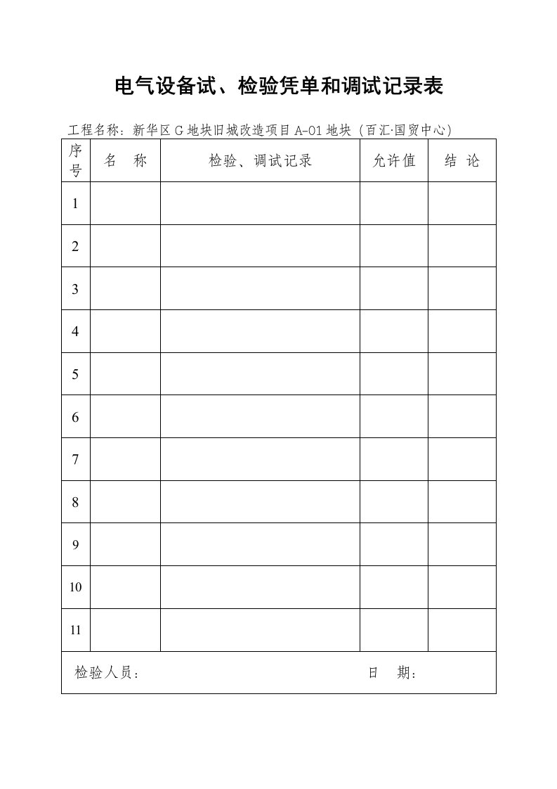 电气设备试、检验凭单和调试记录表