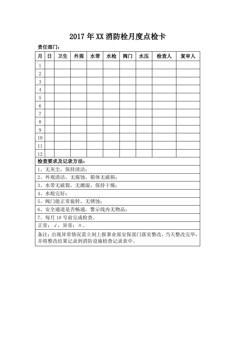 消防栓及灭火器点检记录卡