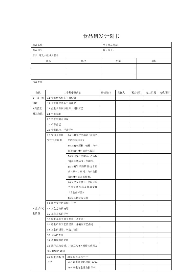 食品研发计划书