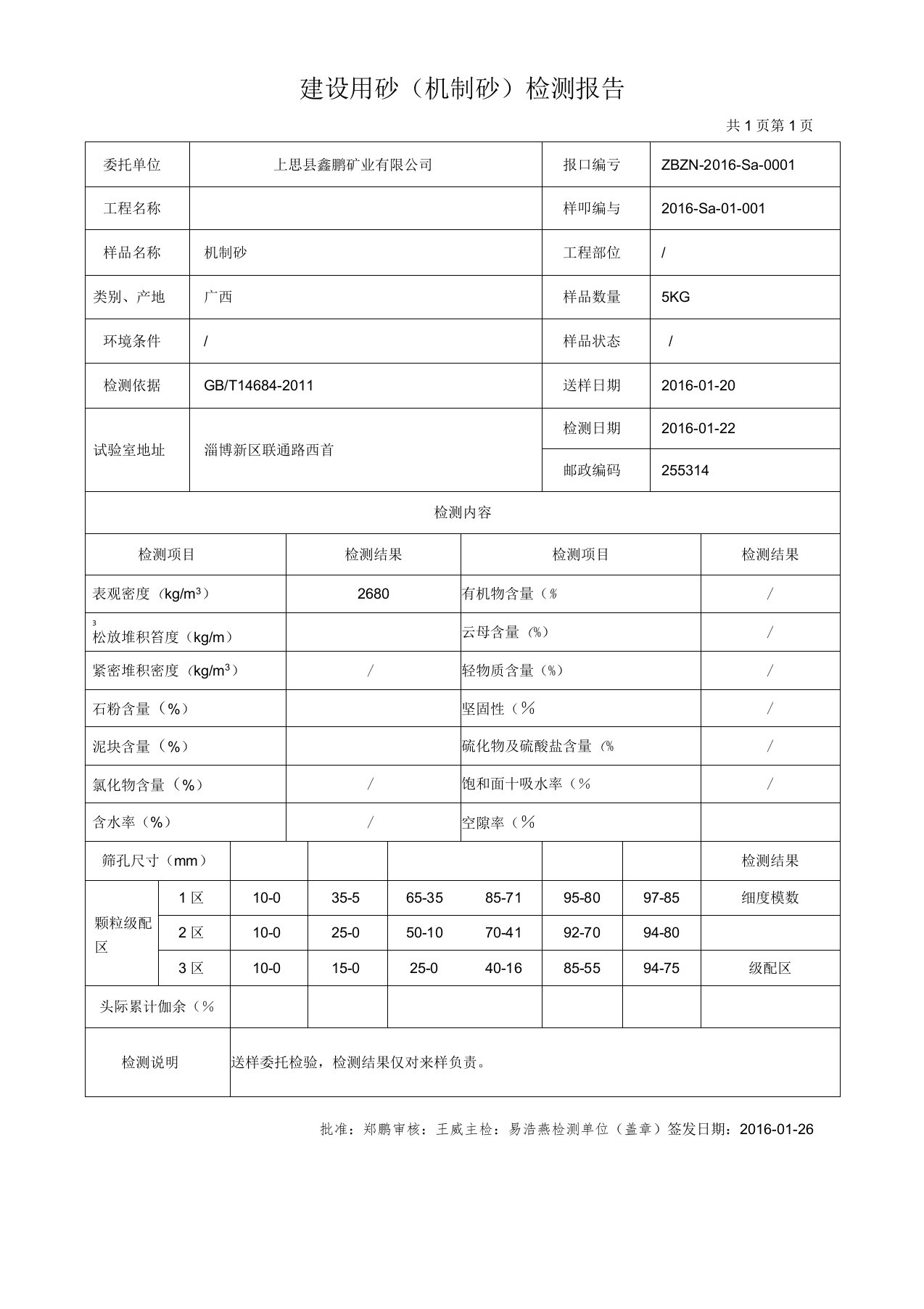 机制砂检测报告