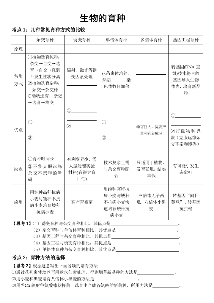 生物的育种与人类遗传病一轮复习教学案教师