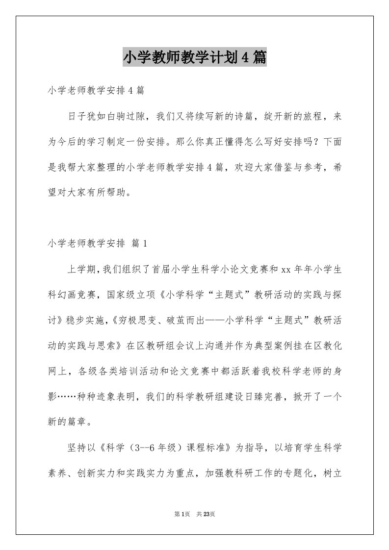 小学教师教学计划4篇例文