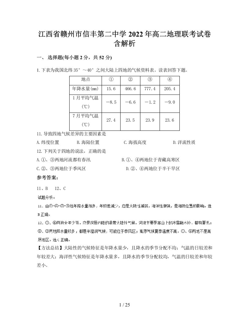 江西省赣州市信丰第二中学2022年高二地理联考试卷含解析