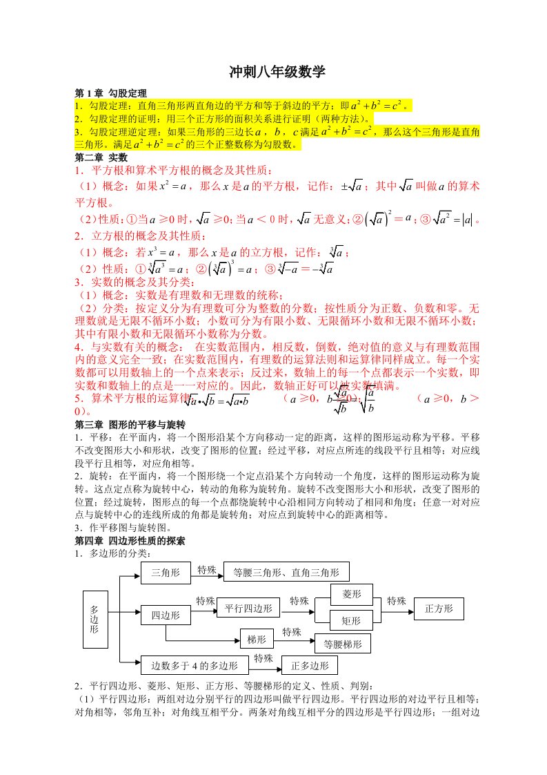 内训冲刺八年级数学