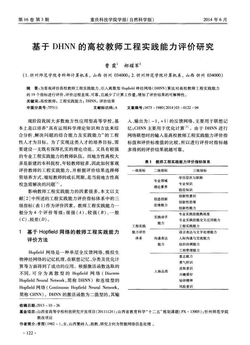 基于dhnn的高校教师工程实践能力评价研究