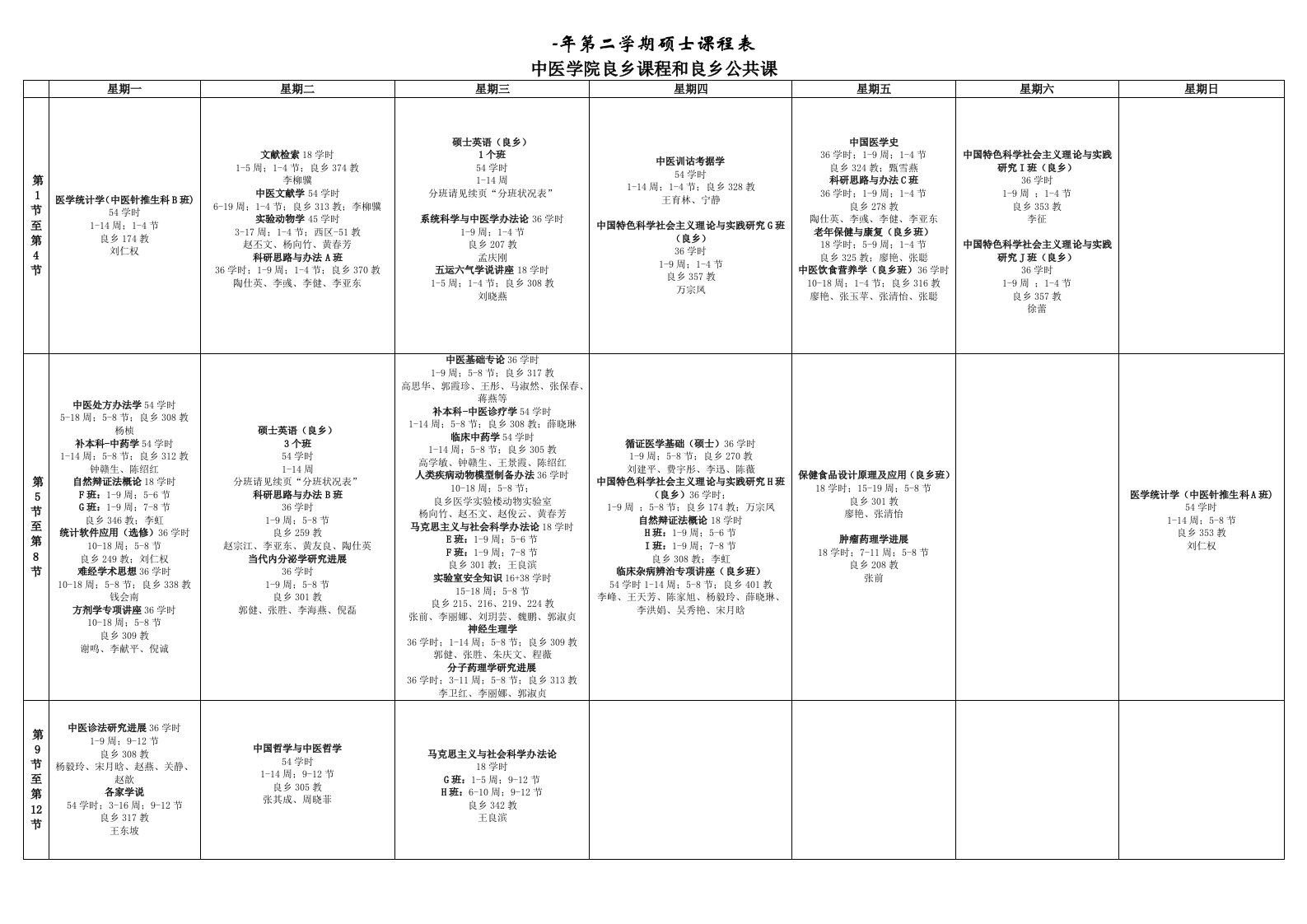 第二学期研究生课程表