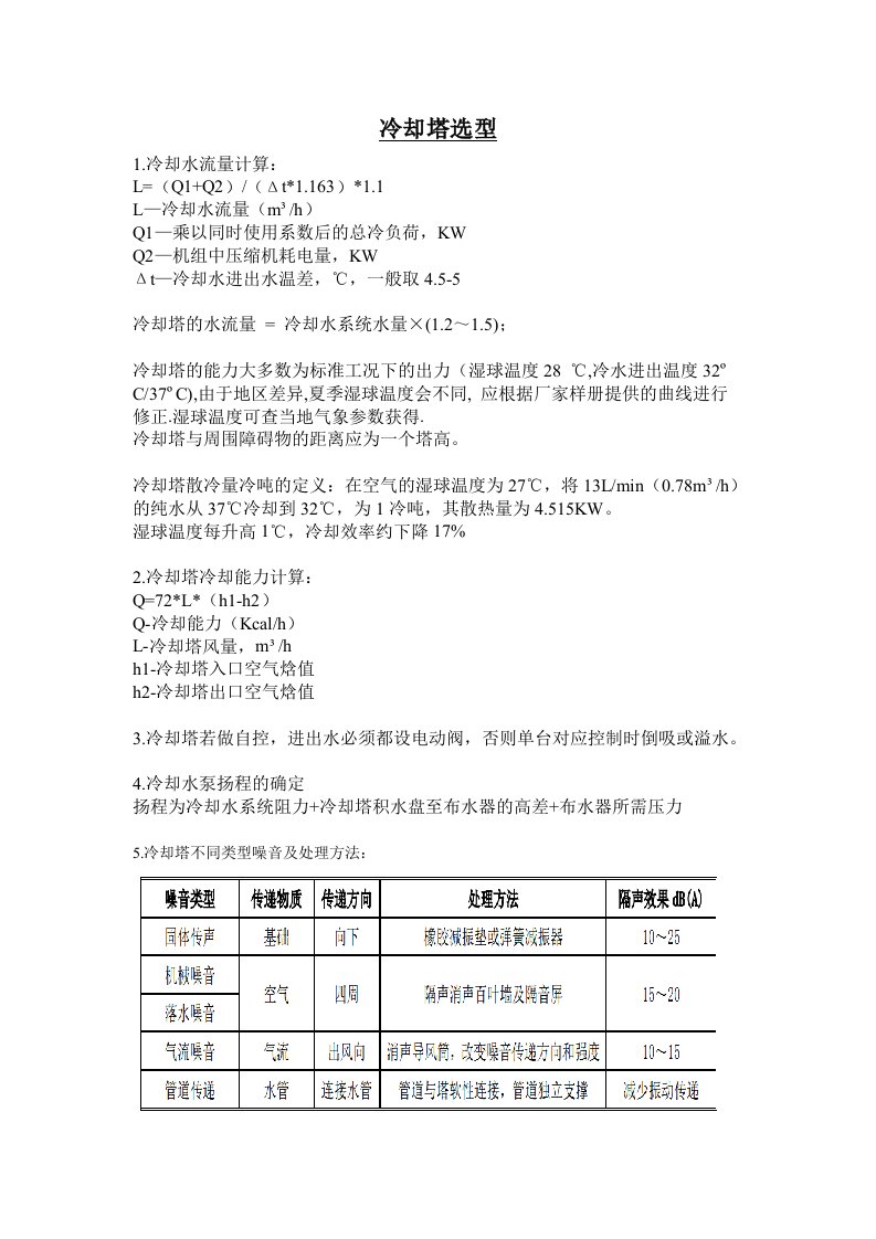 冷却塔选型计算