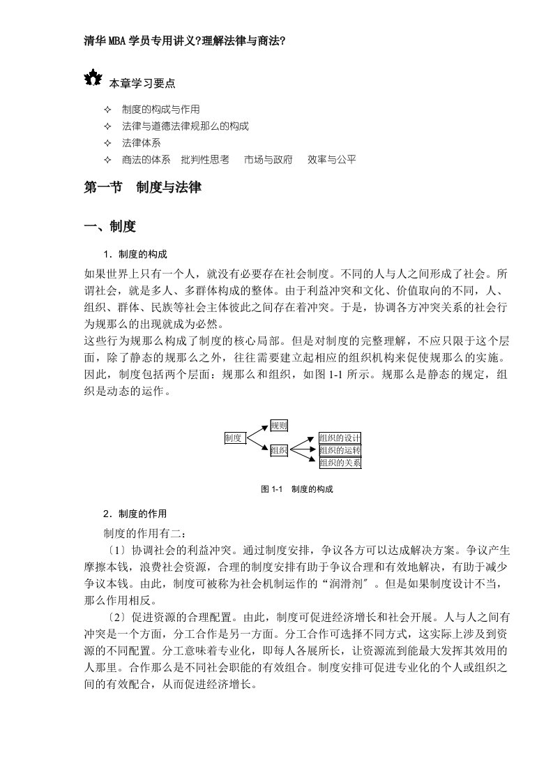 清华mba学员专用讲义《理解法律与商法》(doc