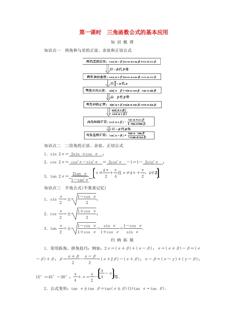 2025版高考数学一轮总复习知识梳理第4章三角函数解三角形第3讲两角和与差的三角函数二倍角公式第1课时三角函数公式的基本应用