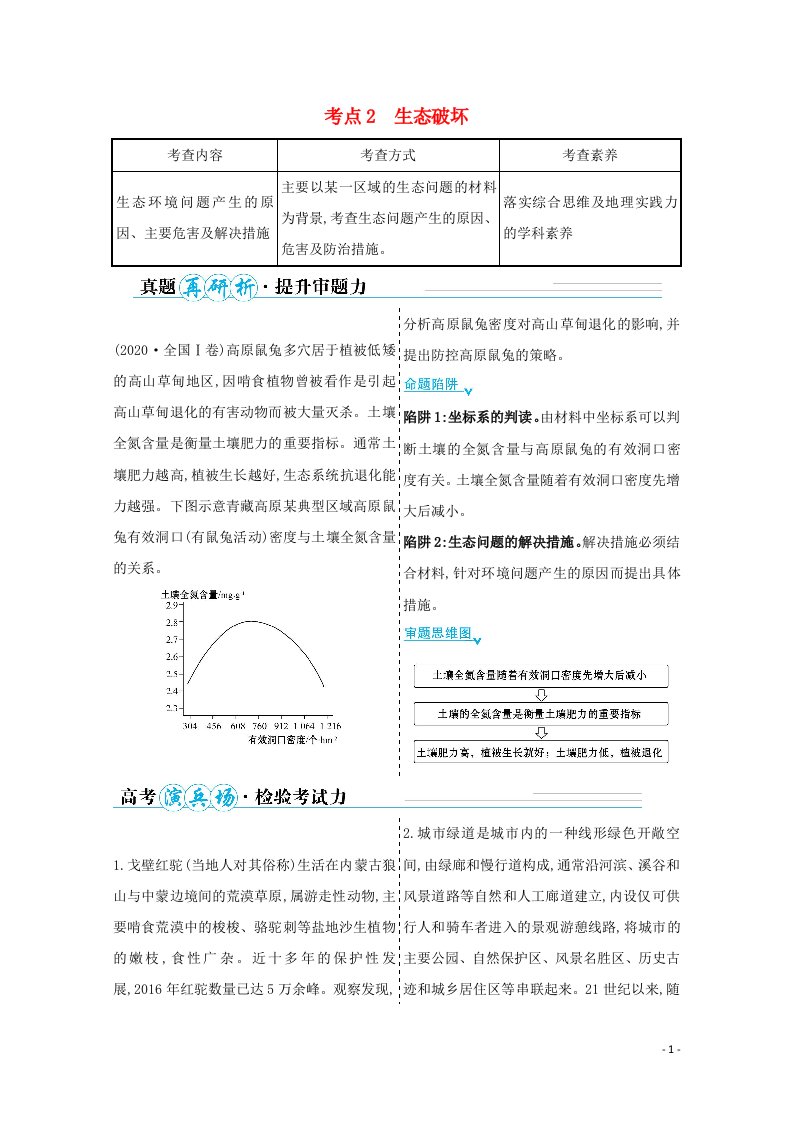 山东专用2021年高考地理二轮复习第一篇专题十二考点2生态破坏学案