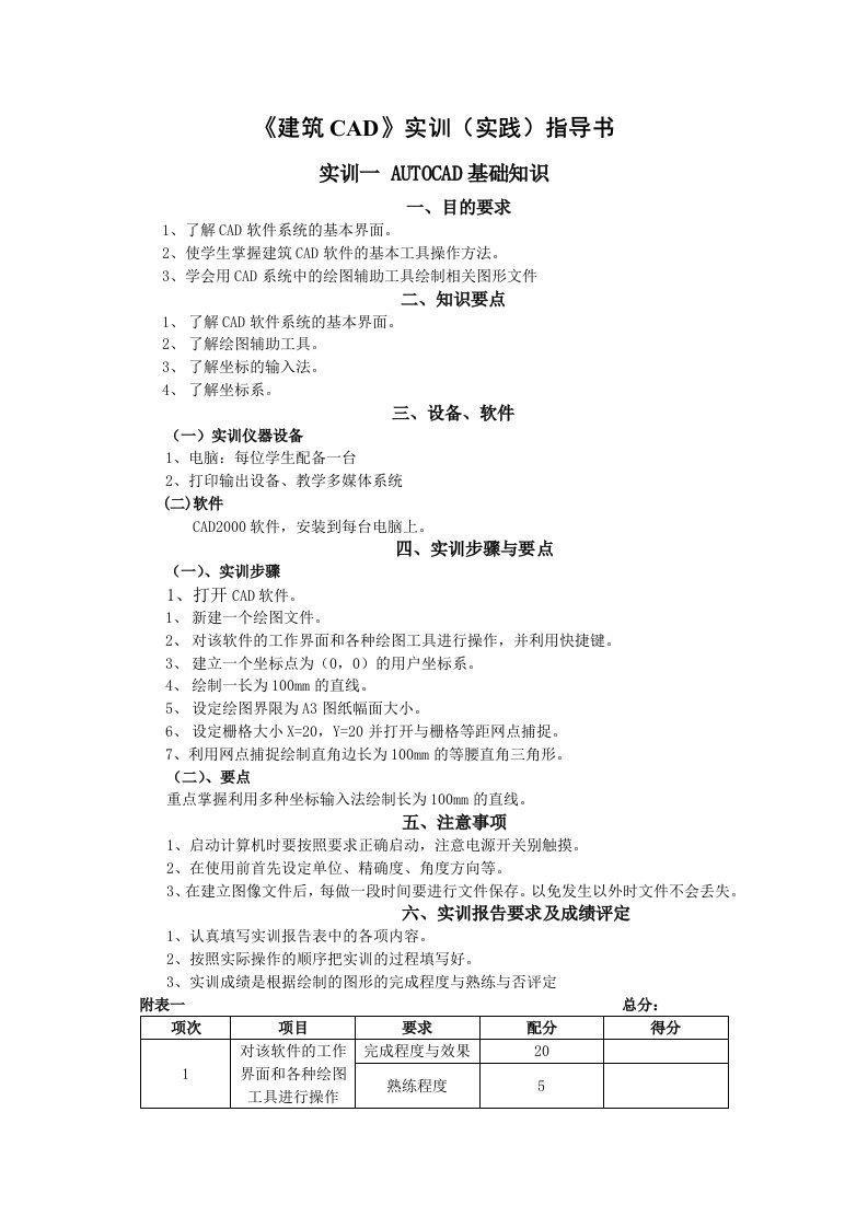 建筑CAD实训(实践)指导书