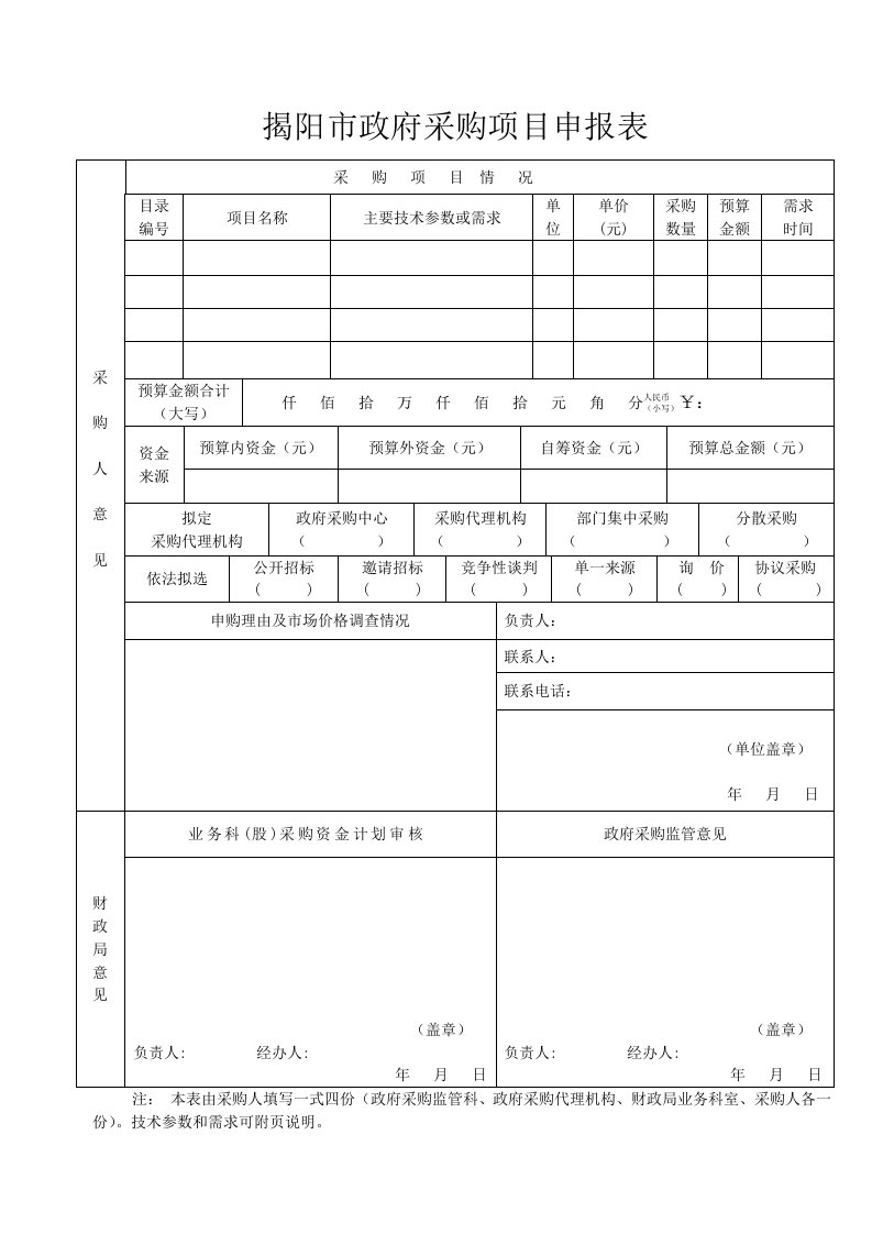 揭阳市政府采购项目申报表.doc