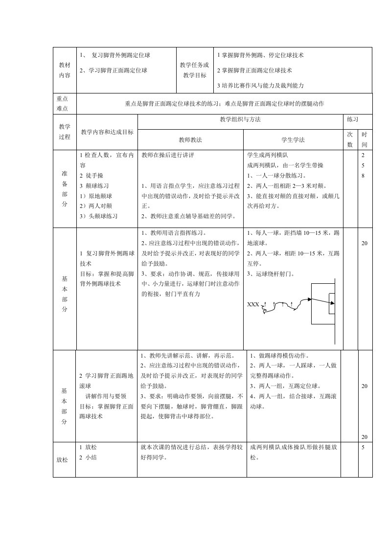 脚背正面踢定位球教案