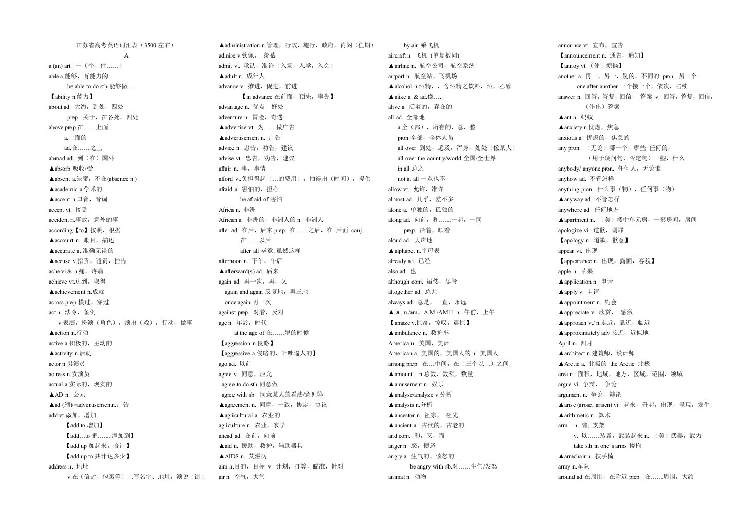 江苏高考英语3500词(补充常见词组)