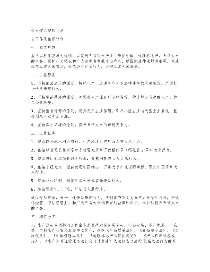 公司作风整顿计划