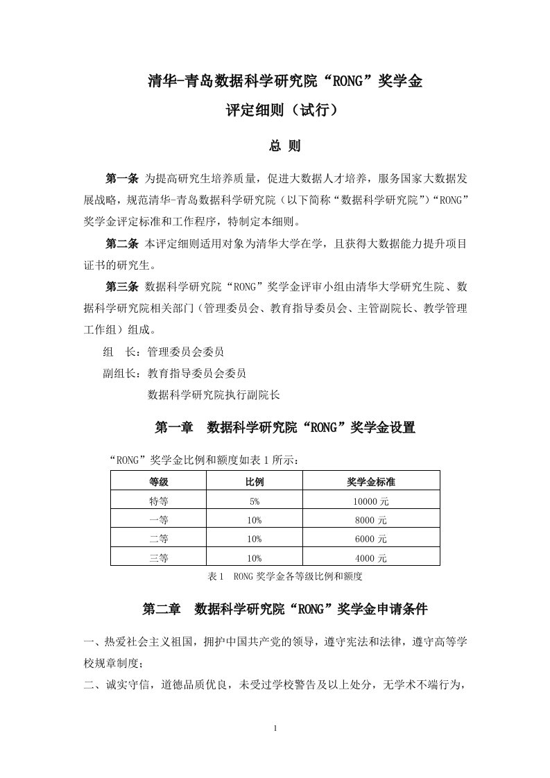 清华-青岛数据科学研究院rong奖学金