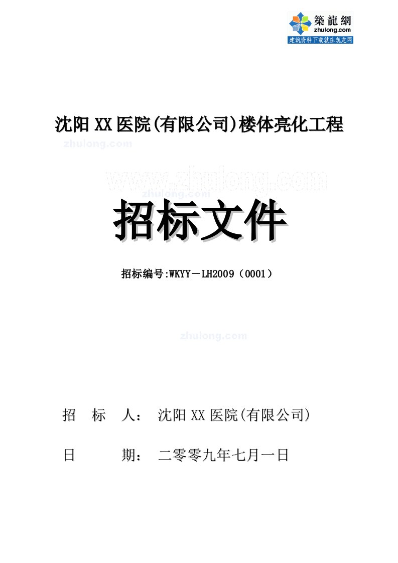 沈阳医院楼体亮化工程招标文件（含工程量清单）