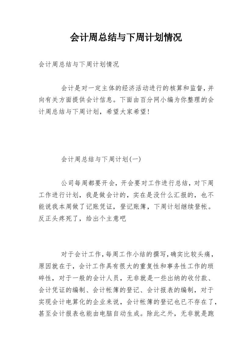 会计周总结与下周计划情况