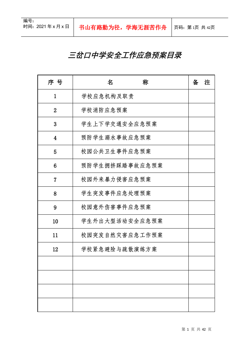 某中学安全工作应急预案