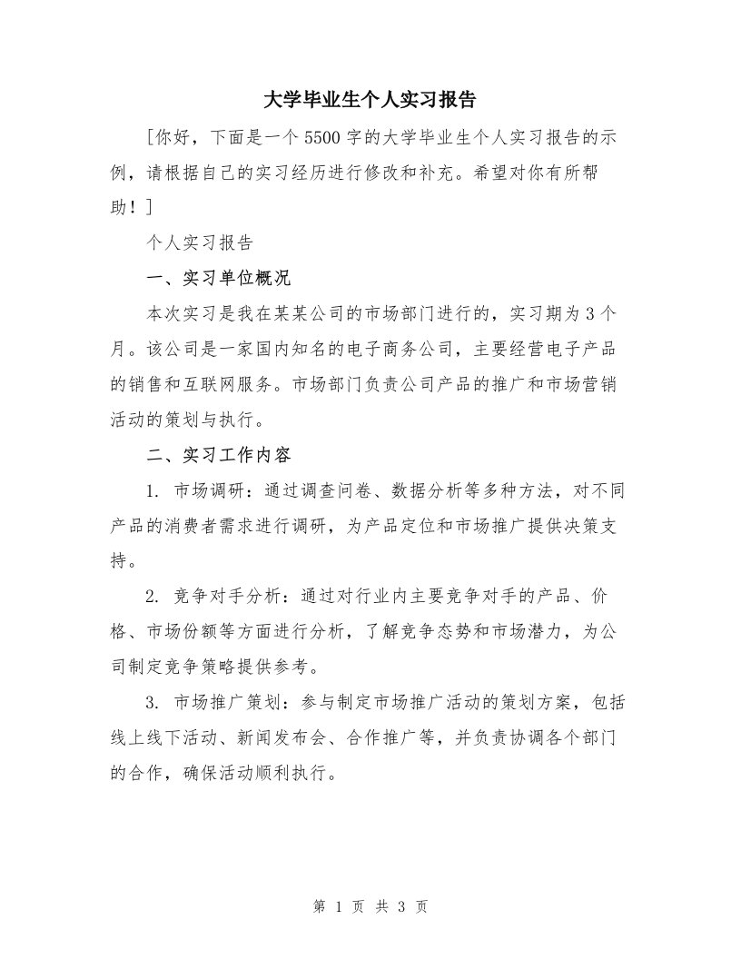 大学毕业生个人实习报告