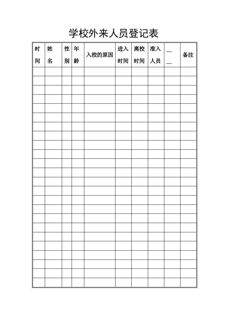 小湖学校外来人员登记表