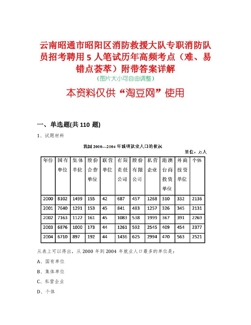 云南昭通市昭阳区消防救援大队专职消防队员招考聘用5人笔试历年高频考点（难、易错点荟萃）附带答案详解