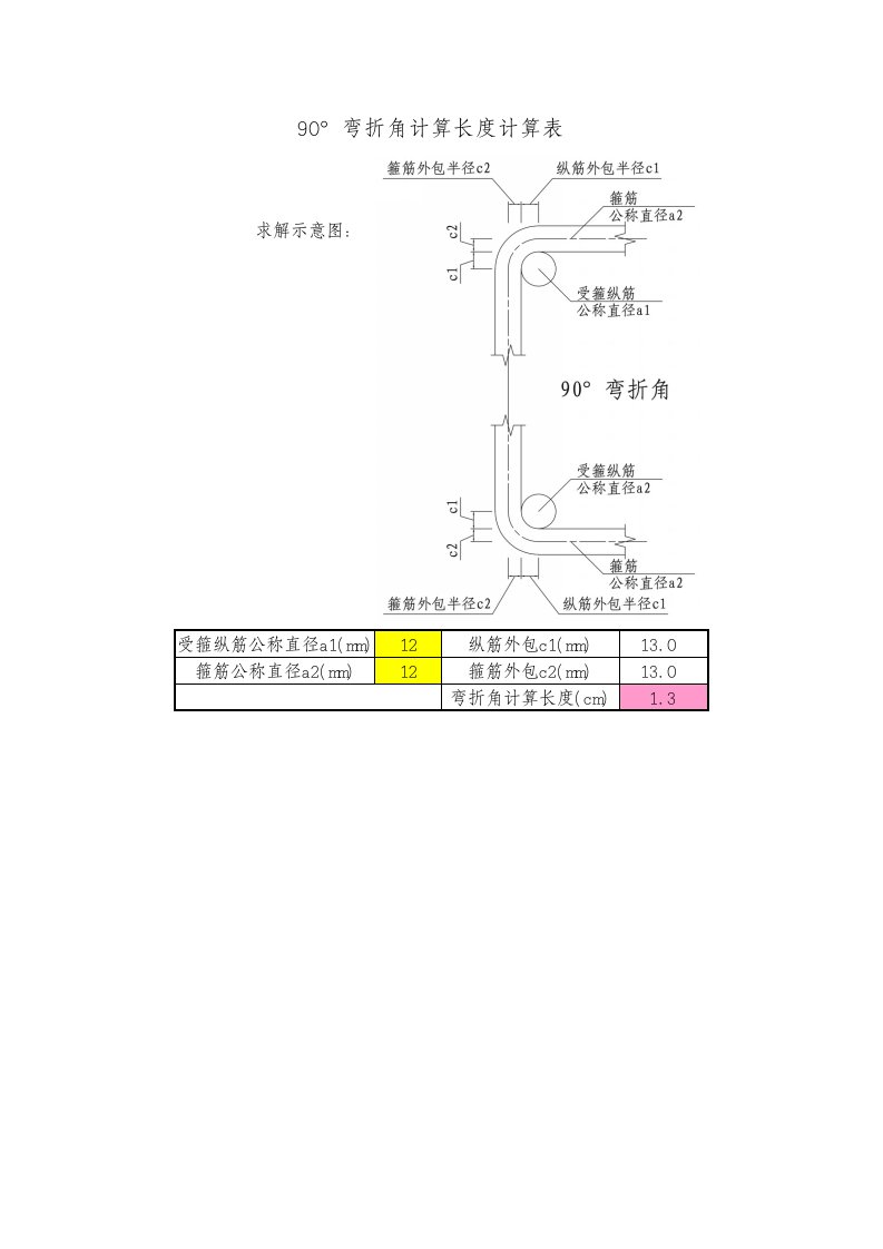 钢筋参数表及弯折角计算长度表