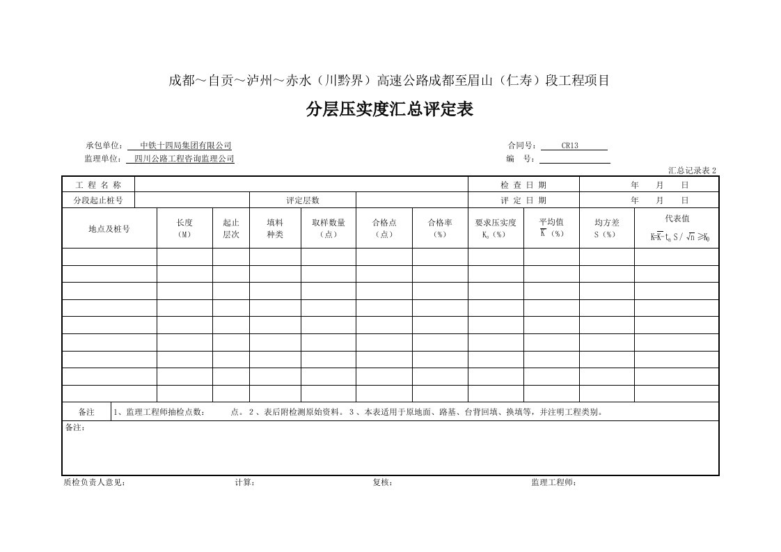 3分层压实度汇总评定表